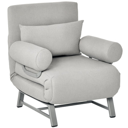 Single Reclining Chair with 5-Level Backrest and Extra Cushion, Fabric and Metal, 73x74x81cm, Grey