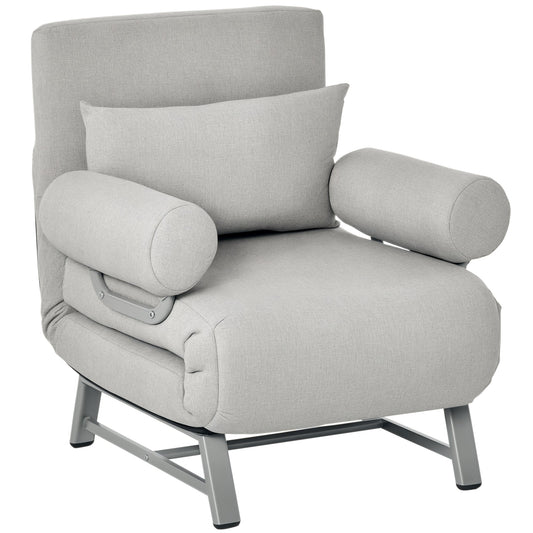 Single Reclining Chair with 5-Level Backrest and Extra Cushion, Fabric and Metal, 73x74x81cm, Grey