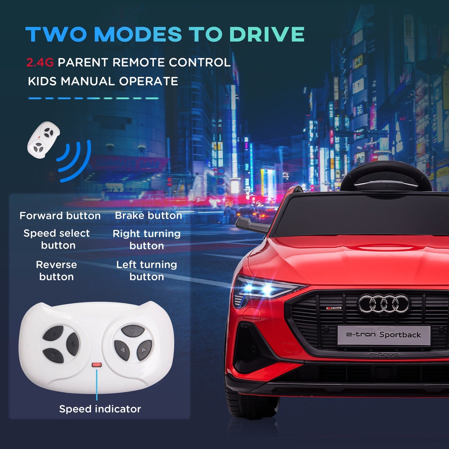 AUDI - Electric Car for Children 12V with Remote Control, Speed 3-8km/h, Lights and Music, Age 3-5 Years, Red