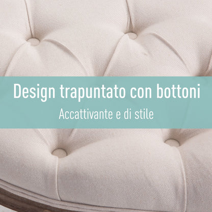 Chesterfield Style Semi-Circular Bed End Bench with Wooden Frame and Upholstery, Beige, 140.5x51x48cm