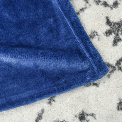 Dark Blue 330 GSM Reversible Flannel Blanket for Indoor and Outdoor Use, 203x152x0.5 cm, Dark Blue
