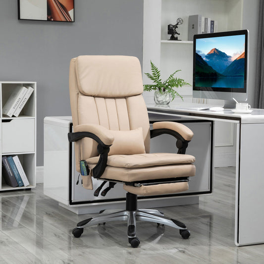 Office Massage Chair, Height Adjustable and Reclining PU Leather, 67x69x106.5-114.5cm Beige