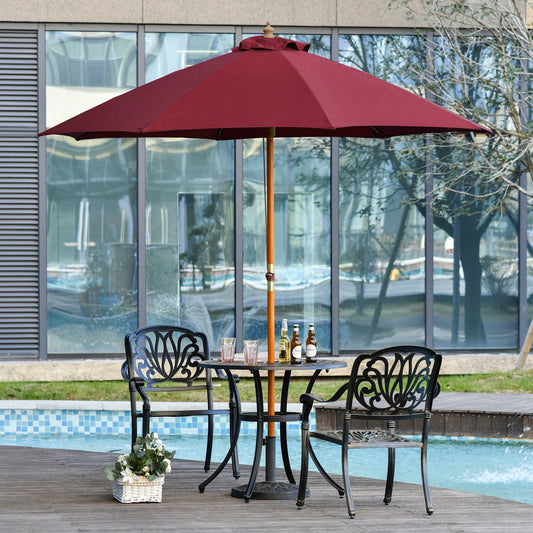 2.5x2.5m Garden Umbrella with Red Polyester Windproof Canopy and Wooden Pole