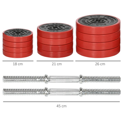 40kg Rubber Coated Metal and Iron Sand Dumbbell Set, 45x26x26cm, Red