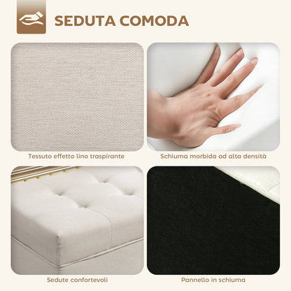 80L Padded Storage Bench with Fabric Upholstery and Wooden Legs, 118x42x45 cm, Cream