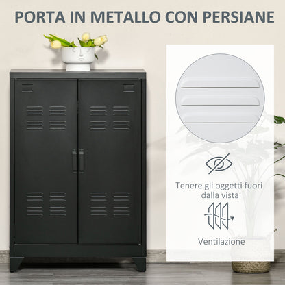 Industrial Style 2-Door Metal Storage Cabinet for Home and Garage, 75x33x110 cm, Black