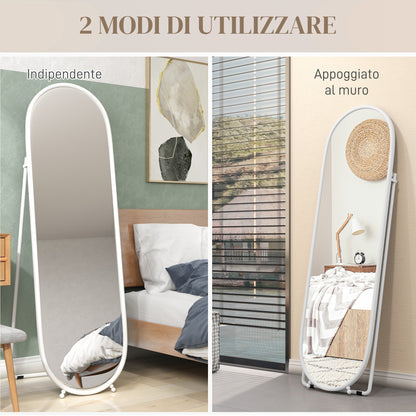 Full-Length Floor Mirror with Folding Stand, Glass and Metal, 40x41x159 cm, White