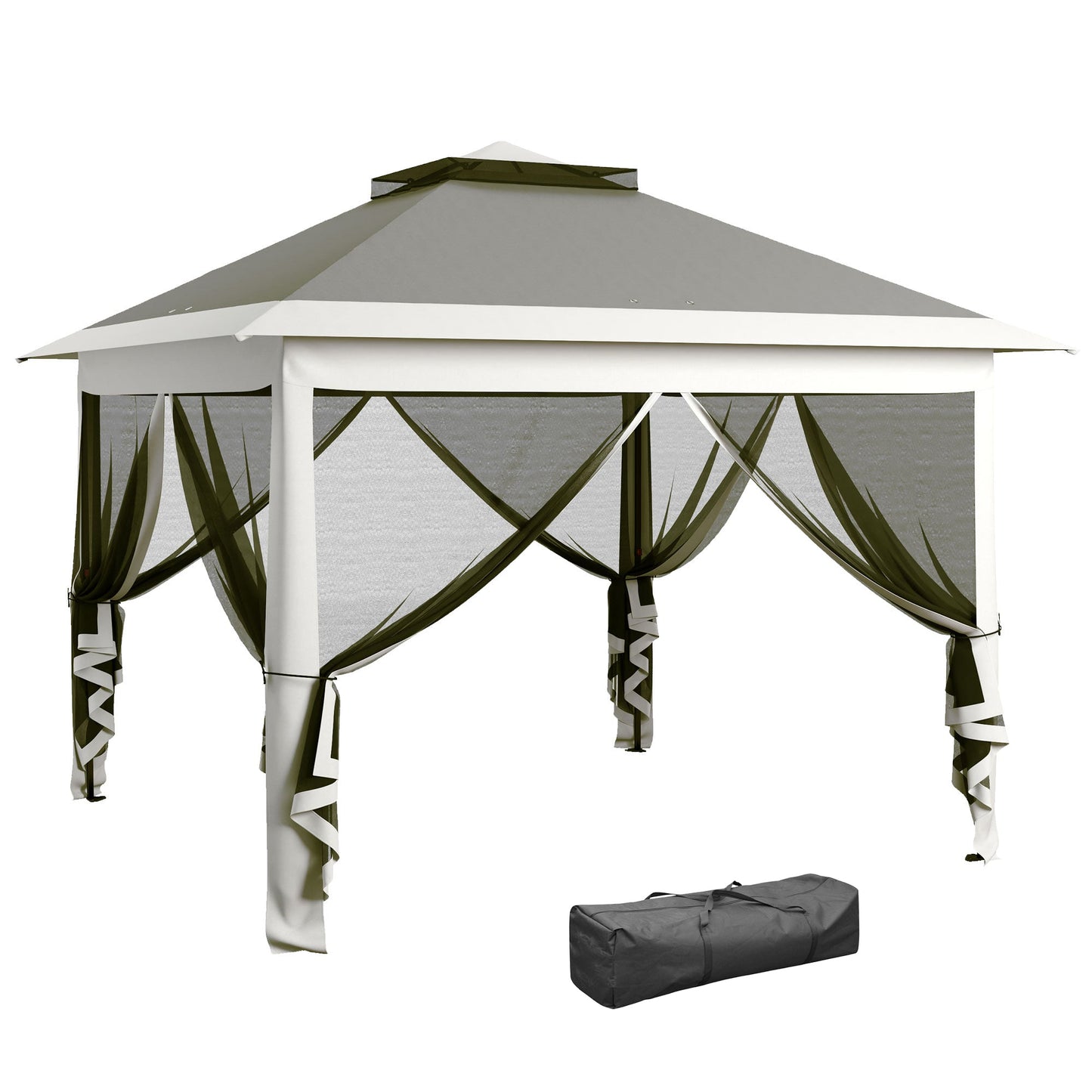 Height Adjustable Outdoor Gazebo with Mosquito Nets, in Metal and Oxford Fabric, 3.3x3.3x2.8 m, Dark Gray