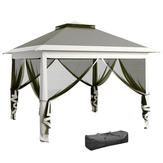 Height Adjustable Outdoor Gazebo with Mosquito Nets, in Metal and Oxford Fabric, 3.3x3.3x2.8 m, Dark Gray