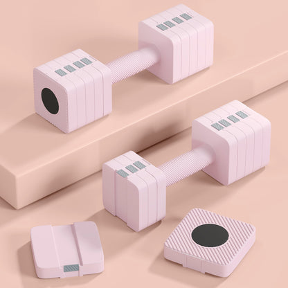 Set of 2 5 kg Square and Non-Slip Dumbbells with Removable Plates, in Steel and ABS, 32x9x9 cm, Pink