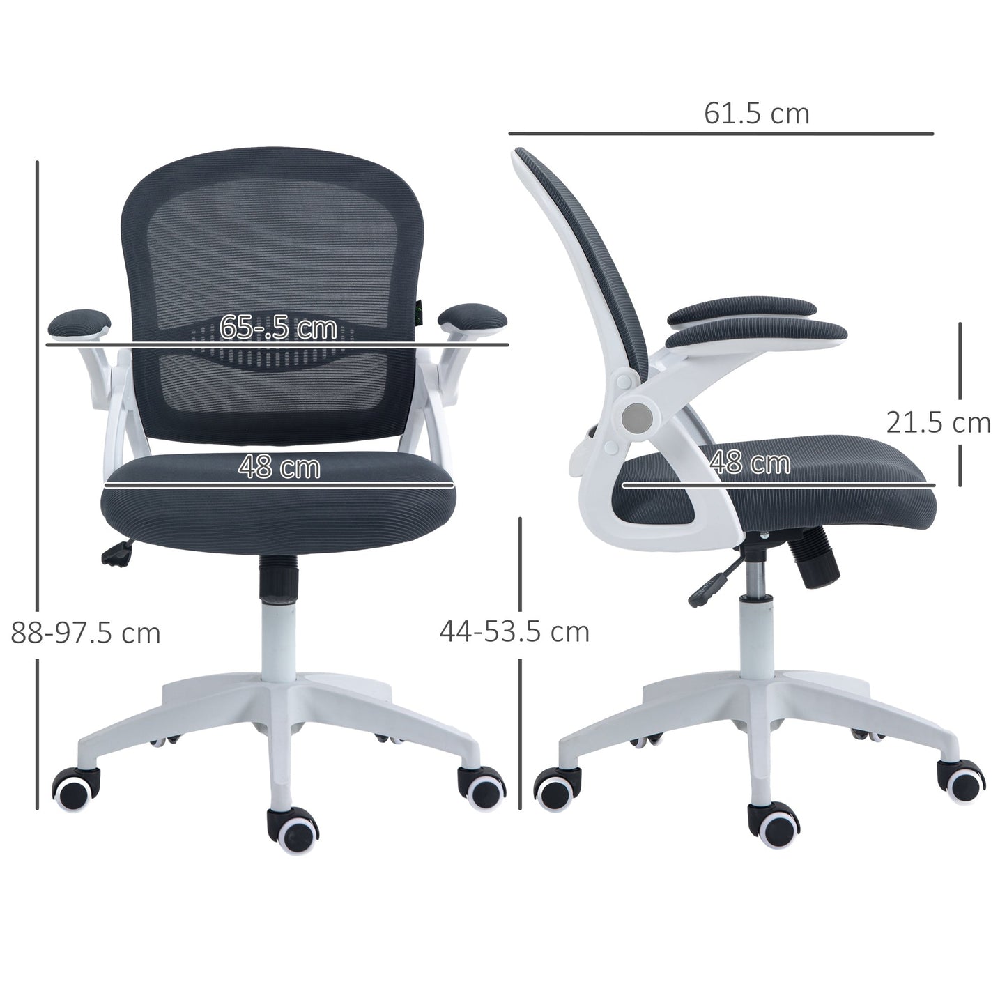 Ergonomic Office Chair with Mesh Backrest and Adjustable Height, 65.5x61.5x88-97.5cm, Gray