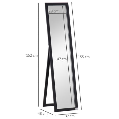 Floor and Wall Mirror with Folding Stand and MDF Frame, 37x48x152cm, Black