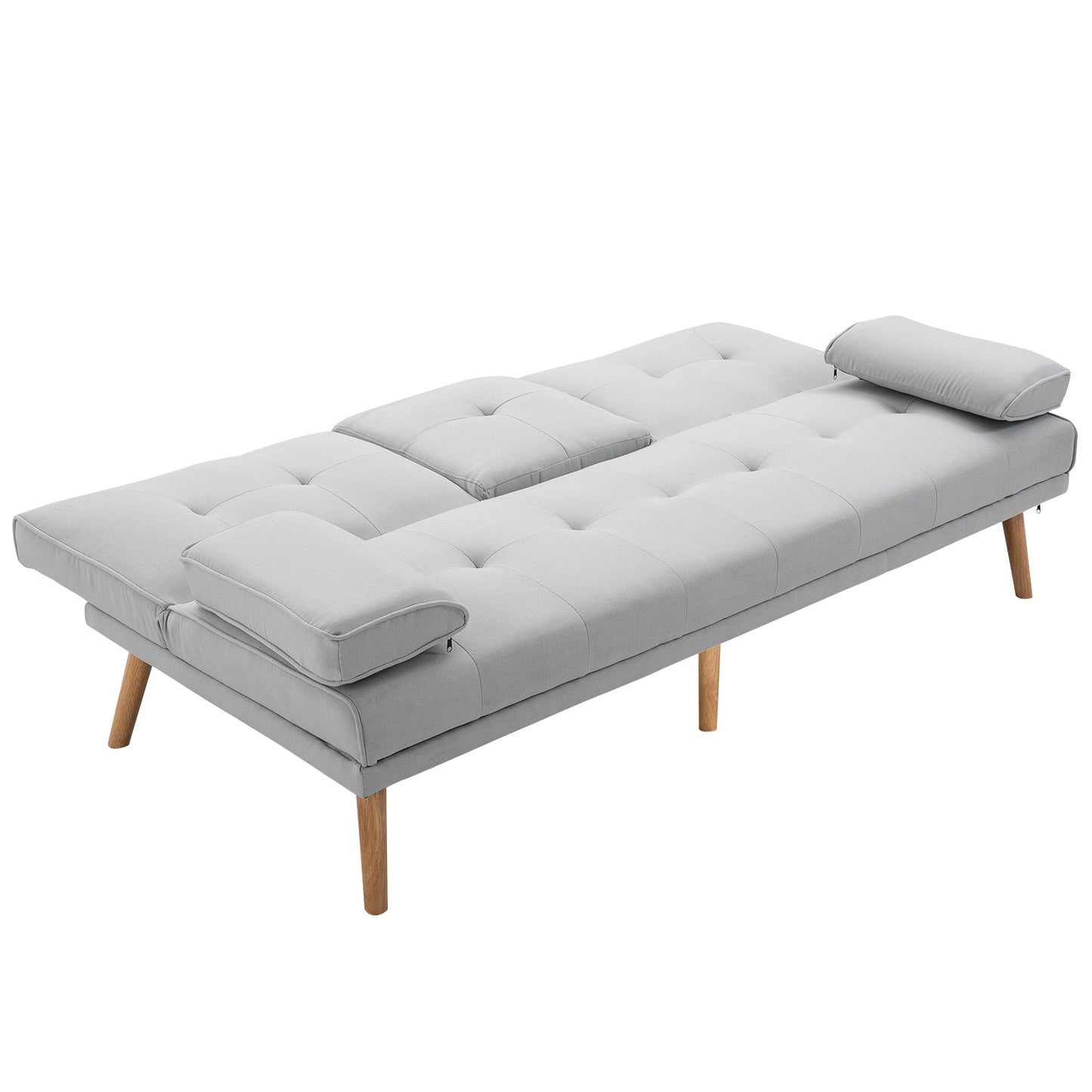 3 Seater Scandinavian Style Reclining Sofa Bed with Drop-Leaf Table, 181x77x88 cm, Grey