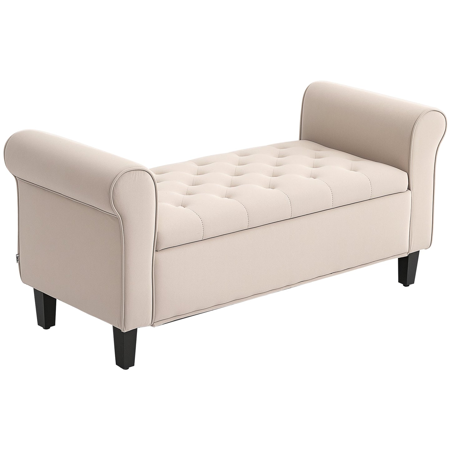 Velvet Fabric Bed End Bench with Storage Space and Armrests, 126x48.5x57 cm, Beige