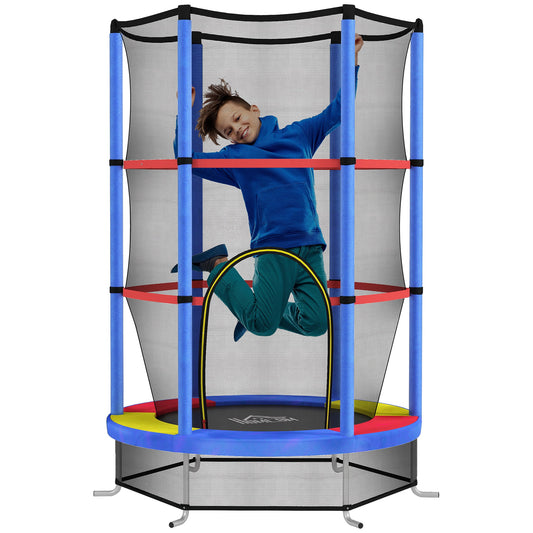 Trampoline for Children 3-6 Years with Safety Net, 6 Columns and 3 Entrances, Ø140x190 cm, Multicolor