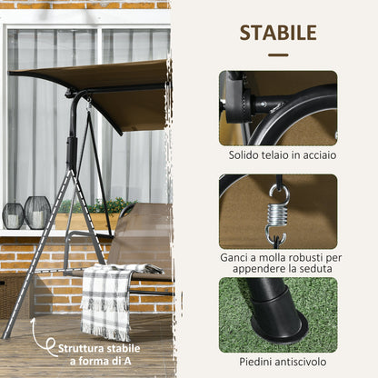 3 Seater Garden Swing with Adjustable Cover, Steel and Polyester, 172x110x153 cm, Brown and Grey