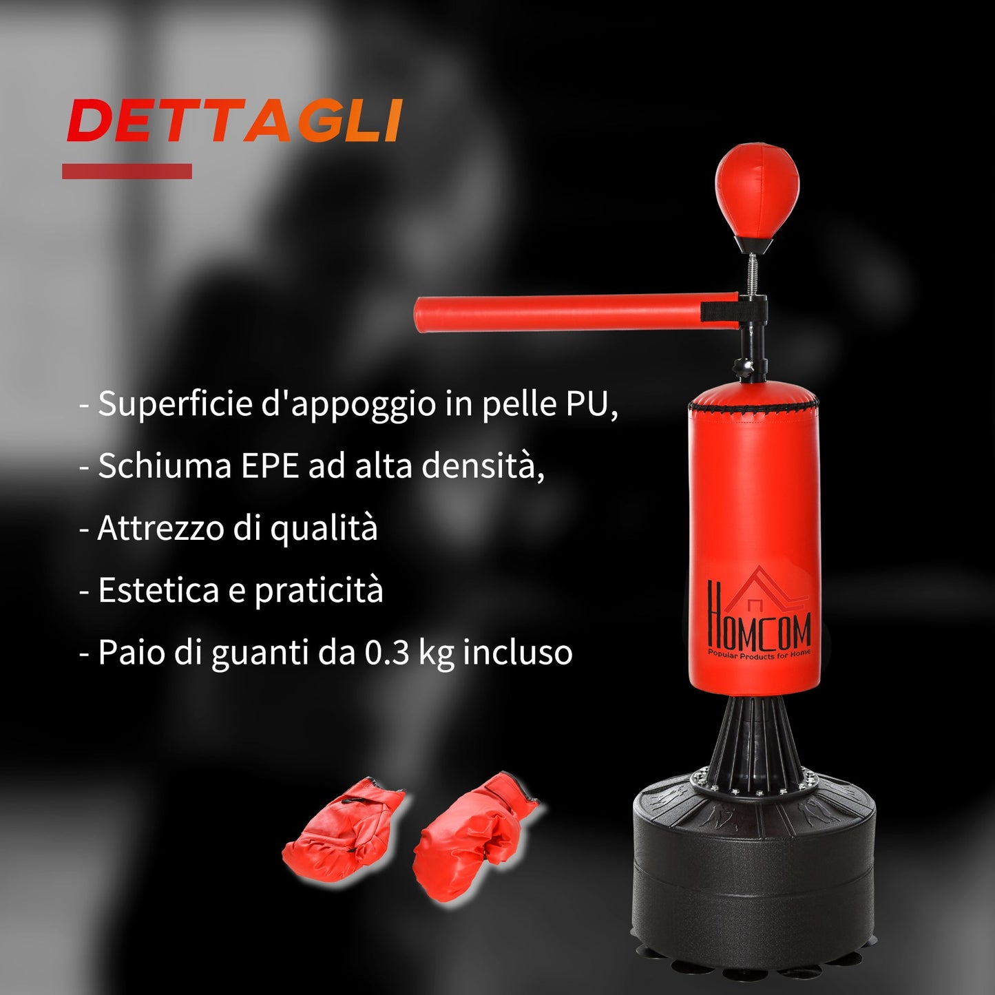 Height Adjustable Punching Bag with Punching Ball and Fillable Base, 88x48x155-205 cm, Red and Black