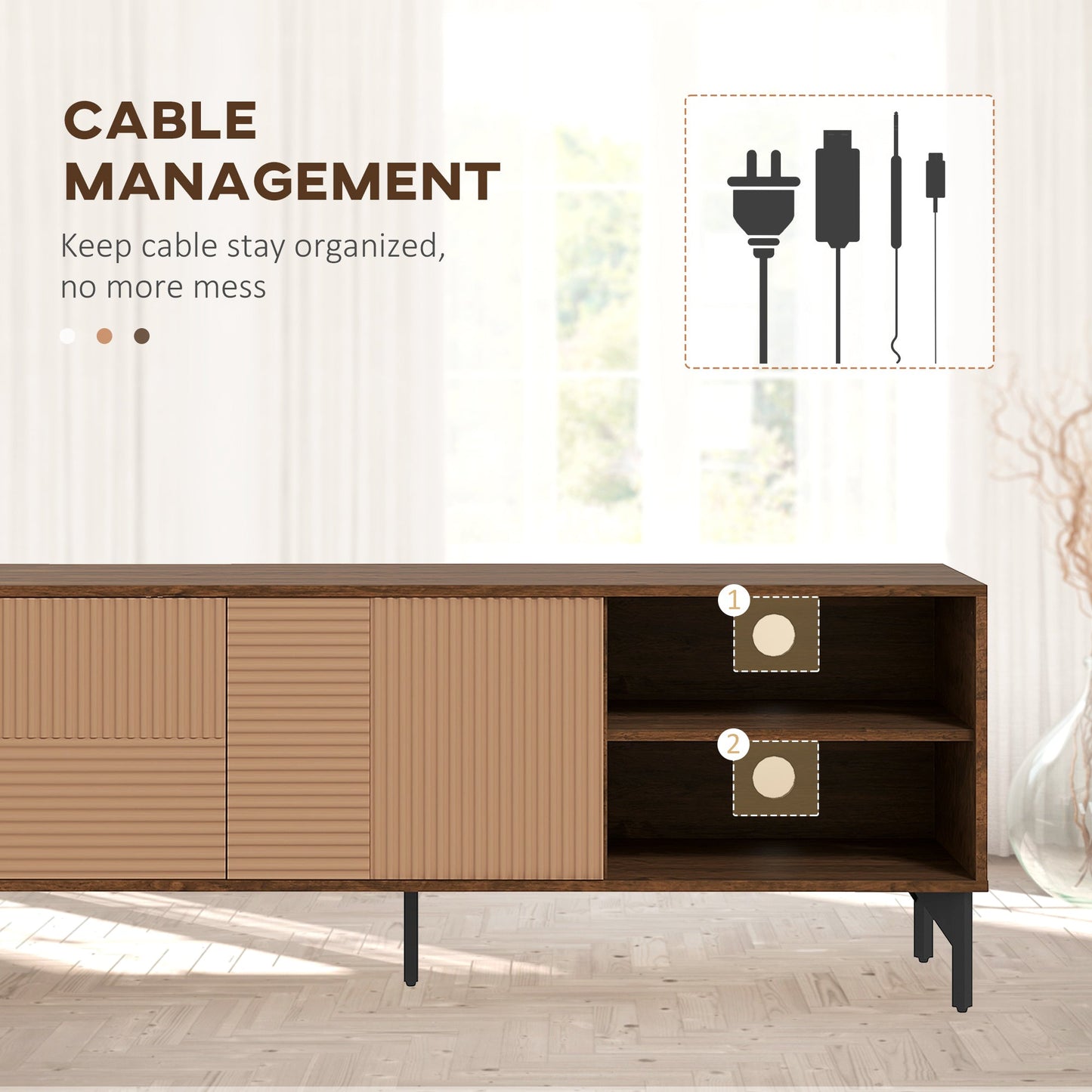 TV Cabinet up to 65" with 2 Cabinets and 2 Open Wooden Compartments, 150x40x56cm, Brown