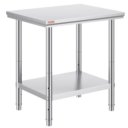 Stainless Steel Prep Table, 24 x 30 x 31 Inch, 700 lbs Load Capacity, Heavy Duty Metal Worktable with 3 Adjustable Height Levels, Commercial Workstation for Kitchen Garage Restaurant Backyard