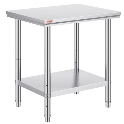 Stainless Steel Prep Table, 24 x 30 x 31 Inch, 700 lbs Load Capacity, Heavy Duty Metal Worktable with 3 Adjustable Height Levels, Commercial Workstation for Kitchen Garage Restaurant Backyard