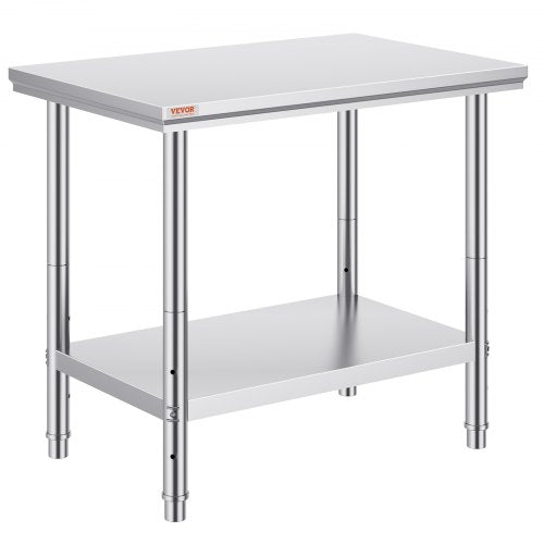 Stainless Steel Prep Table, 900x600x800 mm, 700 lbs Load Capacity Heavy Duty Metal Worktable with Adjustable Undershelf & Feet, Commercial Workstation for Kitchen Restaurant Garage Backyard