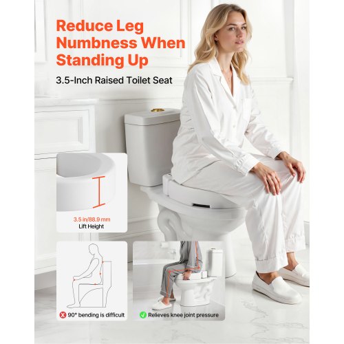 Raised Toilet Seat, 136.1 kg Load Capacity, 88.9 mm Lift Height, Commode Elevated Toilet Seat Riser with Enlarged Opening for Seniors, Elderly, Handicap, Disabled, and Adults, Fits Round Bowl