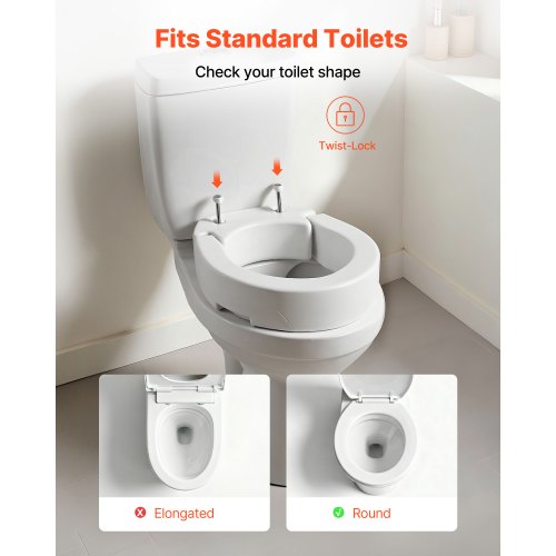 Raised Toilet Seat, 136.1 kg Load Capacity, 88.9 mm Lift Height, Commode Elevated Toilet Seat Riser with Enlarged Opening for Seniors, Elderly, Handicap, Disabled, and Adults, Fits Round Bowl