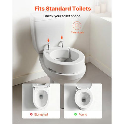 Raised Toilet Seat, 136.1 kg Load Capacity, 88.9 mm Lift Height, Commode Elevated Toilet Seat Riser with Enlarged Opening for Seniors, Elderly, Handicap, Disabled, and Adults, Fits Round Bowl