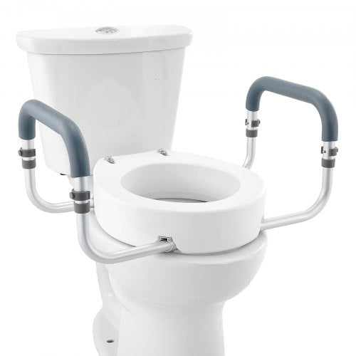 Raised Toilet Seat, 3.5" Height Raised, 300 lbs Weight Capacity, for Standard Round Toilet, Aluminum Handrail, with EVA Armrest Padding, for Elderly, Handicap, Patient, Pregnant, Medical