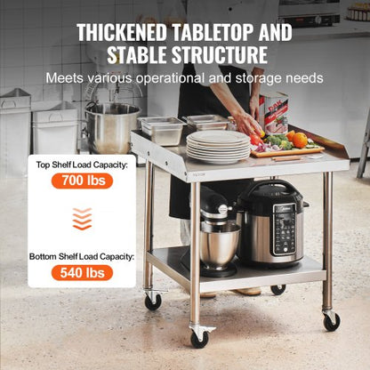 Stainless Steel Work Table 61x71.1 cm Commercial Food Prep Table W/ 4 Casters