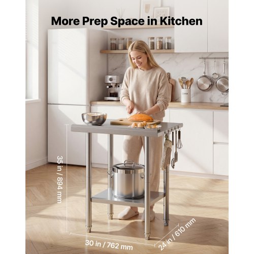 Stainless Steel Work Table, 61x76 cm Food Prep Table with Backsplash, Commercial Kitchen Workstation with Adjustable Undershelf, Metal Heavy Duty Utility Worktable, for Restaurant Outdoor