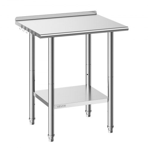 Stainless Steel Work Table, 61x76 cm Food Prep Table with Backsplash, Commercial Kitchen Workstation with Adjustable Undershelf, Metal Heavy Duty Utility Worktable, for Restaurant Outdoor