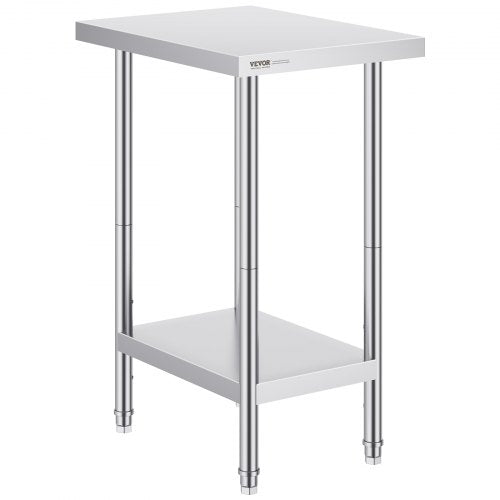 Stainless Steel Prep Table, 24 x 18 x 34 Inch, Heavy Duty Metal Worktable with 3 Adjustable Height Levels, Commercial Workstation for Kitchen Garage Restaurant Backyard