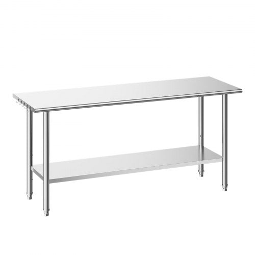 Stainless Steel Work Table, 61x183 cm Food Prep Table, Commercial Kitchen Workstation with Adjustable Undershelf, Metal Heavy Duty Utility Worktable, for Restaurant Home Hotel Garage Outdoor