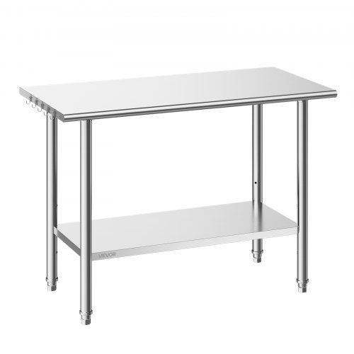 Stainless Steel Work Table, 61x122 cm Food Prep Table, Commercial Kitchen Workstation with Adjustable Undershelf, Metal Heavy Duty Utility Worktable, for Restaurant Home Hotel Garage Outdoor