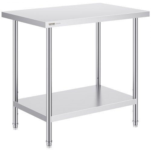 Stainless Steel Prep Table, 24 x 36 x 34 Inch, Heavy Duty Metal Worktable with 3 Adjustable Height Levels, Commercial Workstation for Kitchen Garage Restaurant Backyard