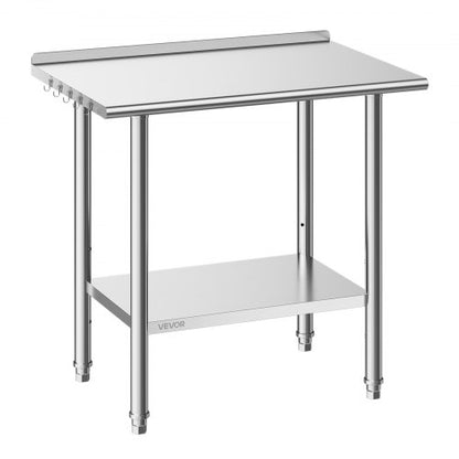Stainless Steel Work Table, 61x91.5 cm Food Prep Table with Backsplash, Commercial Kitchen Workstation with Adjustable Undershelf, Metal Heavy Duty Utility Worktable, for Restaurant Home Outdoor