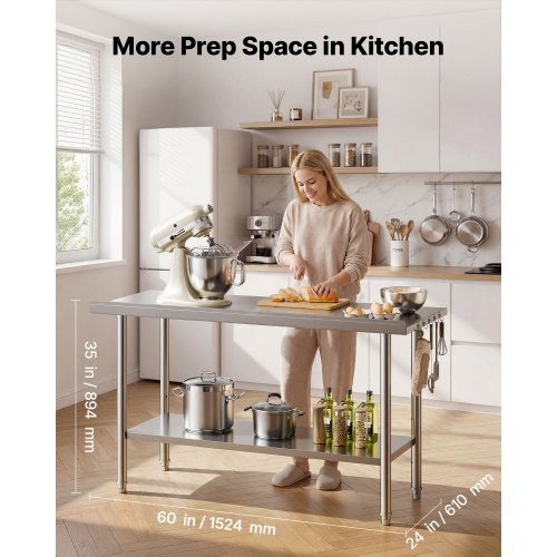 Stainless Steel Work Table, 61x152 cm Food Prep Table with Backsplash, Commercial Kitchen Workstation with Adjustable Undershelf, Metal Heavy Duty Utility Worktable, for Restaurant Home Outdoor