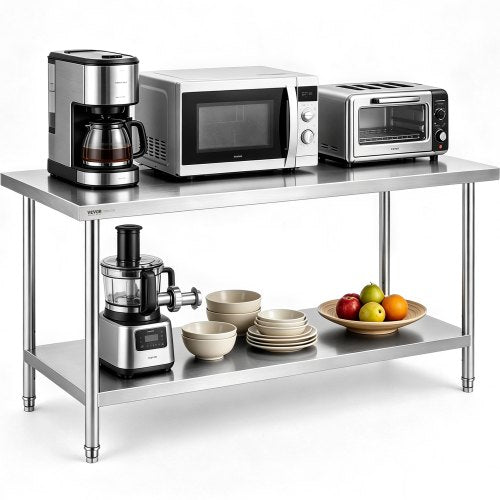 Stainless Steel Prep Table, 30 x 72 x 34 Inch, Heavy Duty Metal Worktable with 3 Adjustable Height Levels, Commercial Workstation for Kitchen Garage Restaurant Backyard