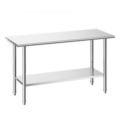 Stainless Steel Work Table, 61x152 cm Food Prep Table, Commercial Kitchen Workstation with Adjustable Undershelf, Metal Heavy Duty Utility Worktable, for Restaurant Home Hotel Garage Outdoor
