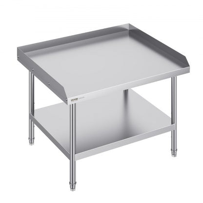 Stainless Steel Work Table, 30 x 36 x 26 Inch Commercial Food Prep Worktable, 3-Sided Backsplash Heavy Duty Prep Worktable, Metal Work Table with Adjustable Height for Restaurant Home Hotel