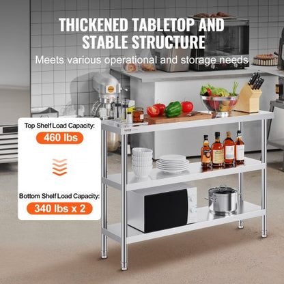 Stainless Steel Food Prep Table Commercial Kitchen Work Table 35.6x121.9 cm