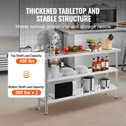 Stainless Steel Food Prep Table Commercial Kitchen Work Table 35.6x152.4 cm