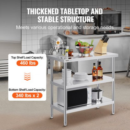 Stainless Steel Food Prep Table Commercial Kitchen Work Table 45.7x91.4 cm