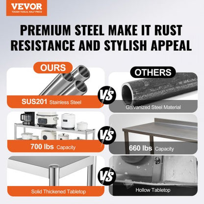 Double Overshelf, Double Tier Stainless Steel Overshelf, 12 x 72 Inch Double Deck Overshelf, Height Adjustable Overshelf Prep Work Table for Kitchen, Restaurant and Workshop