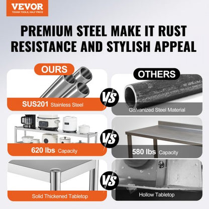 Double Overshelf, Double Tier Stainless Steel Overshelf, 12 x 48 Inch Double Deck Overshelf, Height Adjustable Overshelf Prep Work Table for Kitchen, Restaurant and Workshop