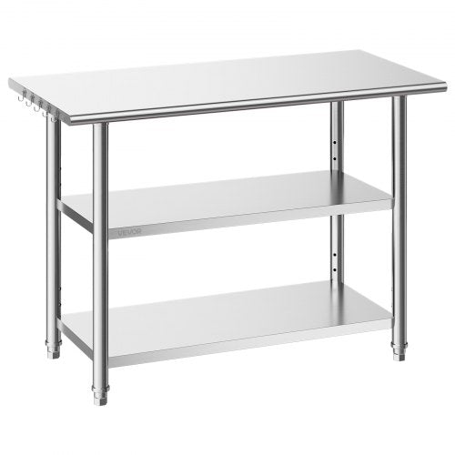 Stainless Steel Work Table, 61x122 cm Food Prep Table with 2 Shelves, Commercial Kitchen Workstation, Metal Heavy Duty Utility Worktable, for Restaurant Home Hotel Garage Outdoor