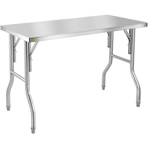 Commercial Worktable Workstation 121.9x61 cm Folding Commercial Prep Table, Heavy-duty Stainless Steel Folding Table with 299.8 kg Load, Kitchen Work Table, Silver Stainless Steel Kitchen Island