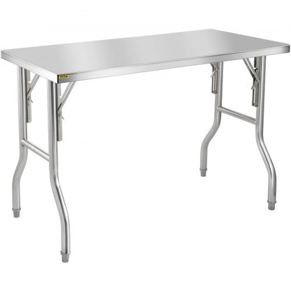 Commercial Worktable Workstation 121.9x61 cm Folding Commercial Prep Table, Heavy-duty Stainless Steel Folding Table with 299.8 kg Load, Kitchen Work Table, Silver Stainless Steel Kitchen Island