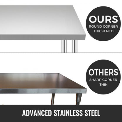 Stainless Steel Work Table 36 x 30 x 34 Inch, 700 LBS Load Capacity with 4 Wheels, 3 Adjustable Height Levels, Heavy Duty Food Prep Worktable for Commercial Kitchen Restaurant, Silver
